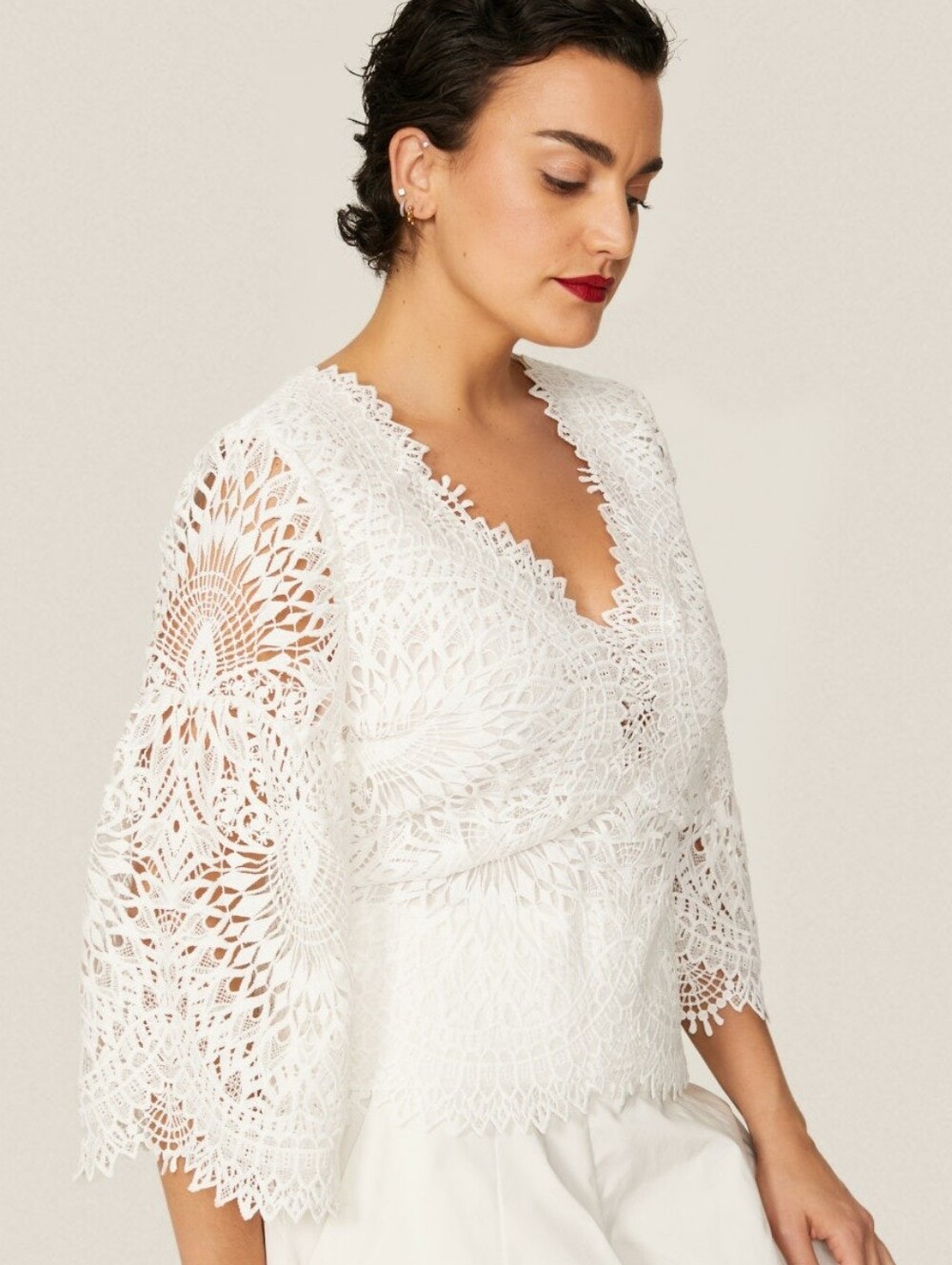 Marissa Webb White Lace Crochet V-Neck Blouse